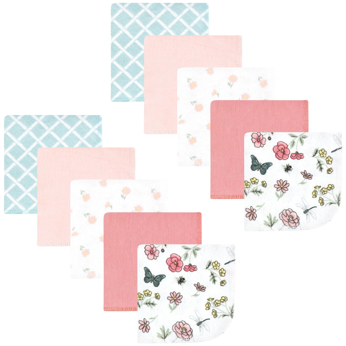 Hudson Baby Unisex Baby Flannel Cotton Washcloths, Hummingbird Garden 10 Pack, One Size