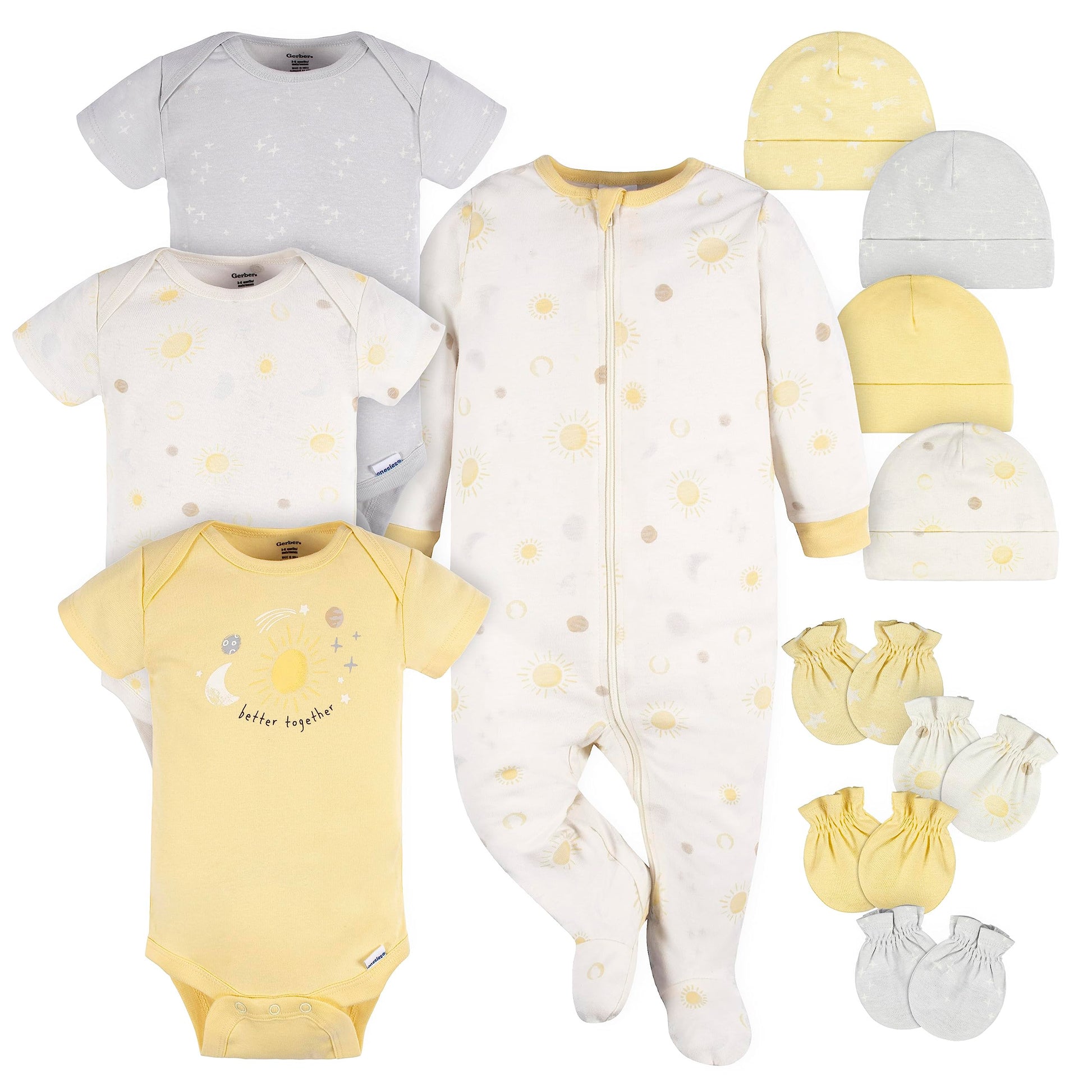 Gerber Baby Boys And Girls 12 Piece Layette Gift Set, Yellow Celestial, 3-6 Months
