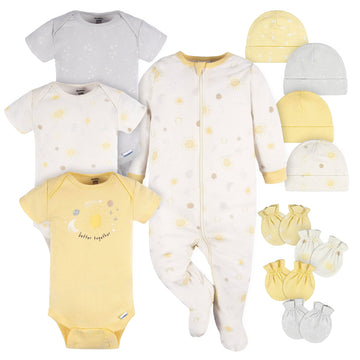 Gerber Baby Boys And Girls 12 Piece Layette Gift Set, Yellow Celestial, 3-6 Months