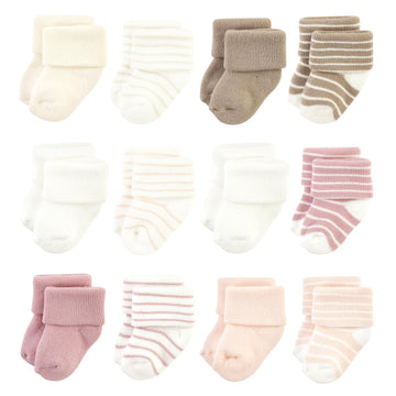 Hudson Baby Unisex Baby Cotton Rich Newborn And Terry Socks, Blush Stripe, 6-12 Months