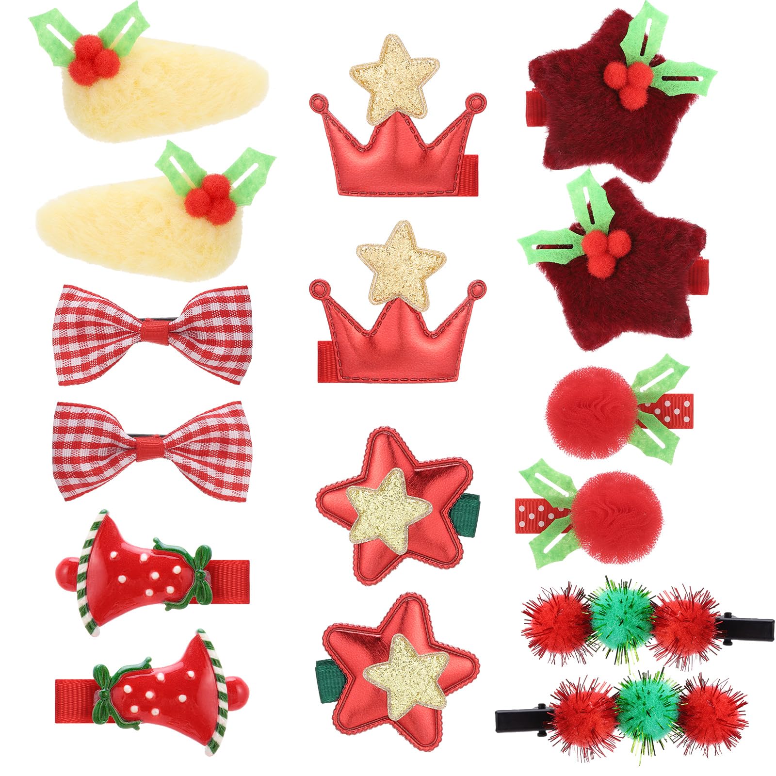 Obeoby 24 Pack Hair Clips For Girls, Red Hair Barrettes Metal Snap Hair Clips Hair Accessories For Baby Girls Happy New Year Gif