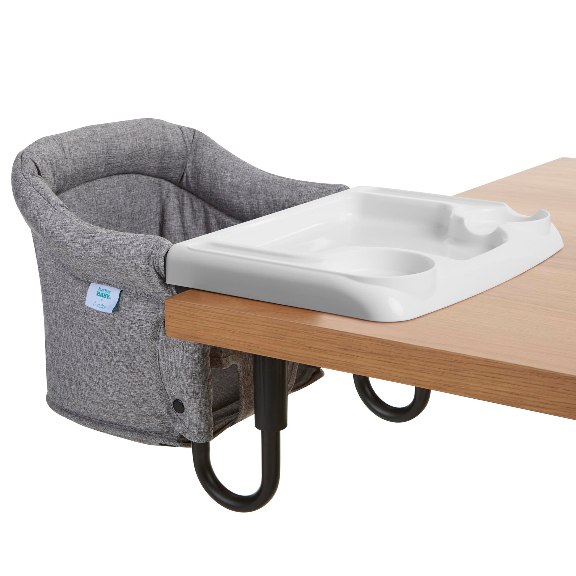 Evolur Hook-On Baby High Chair, Portable Clamp-On Dining Seat with Dishwasher Safe Food Grade Tray, Clip-On Table Chair, Carry B
