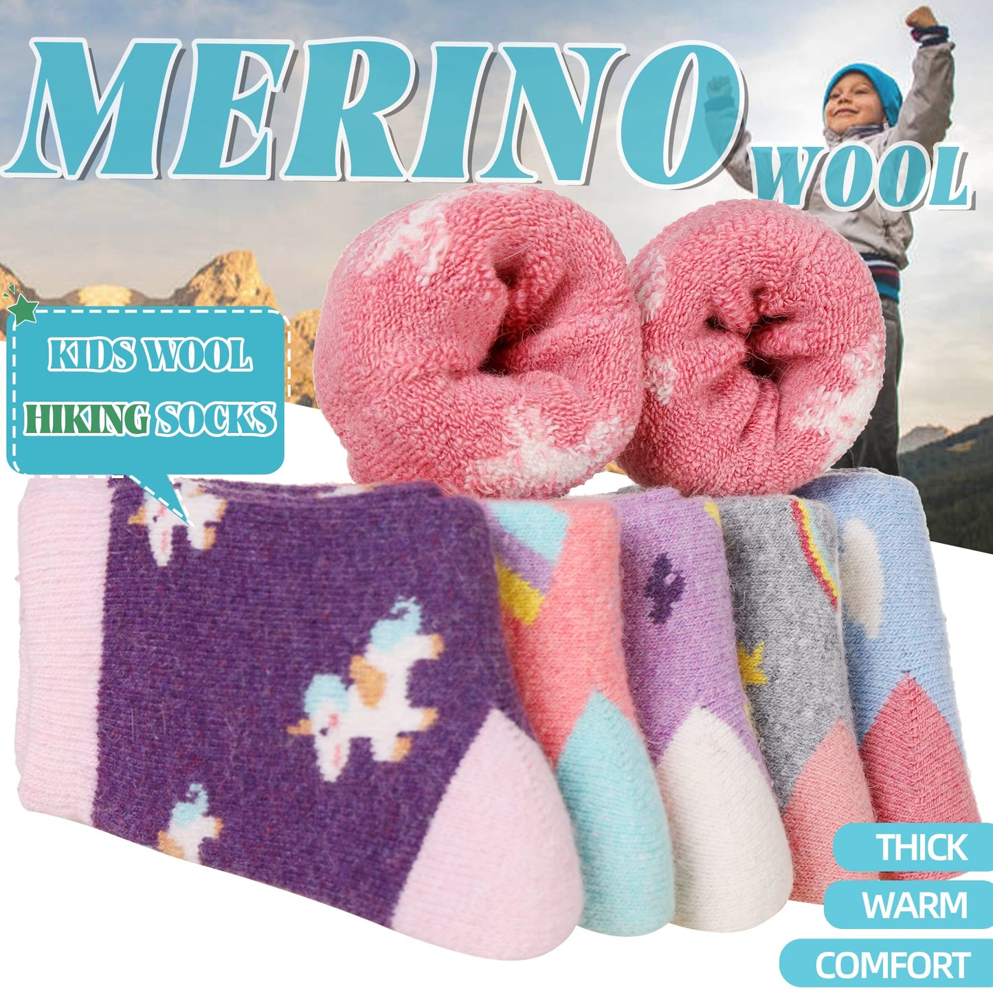 Eocom 6 Pairs Children'S Winter Warm Wool Animal Crew Socks Kids Boys Girls Socks (Unicorn C, 8-12 Years)