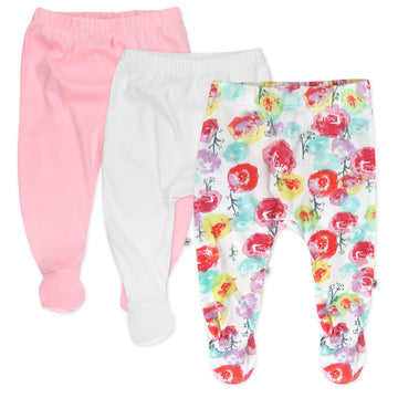 Honestbaby Baby 3-Pack Organic Cotton Footed Harem Pants, Rose Blossom, 6-9 Months