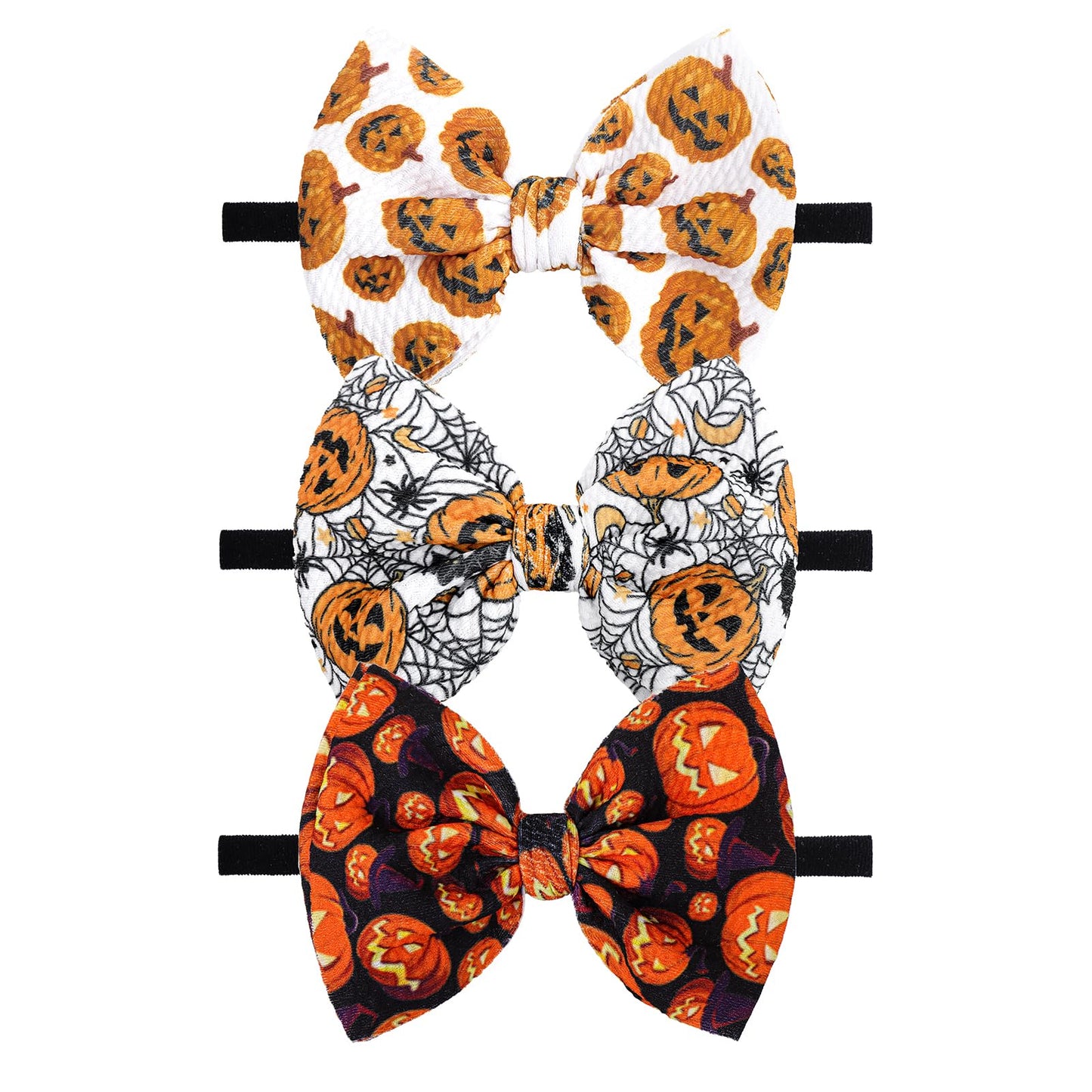 Lanmerry Halloween Baby Girl Headbands With Bows For Newborn Orange Hair Bow Hair Accessories Elastic Nylon Halloween Hairbands