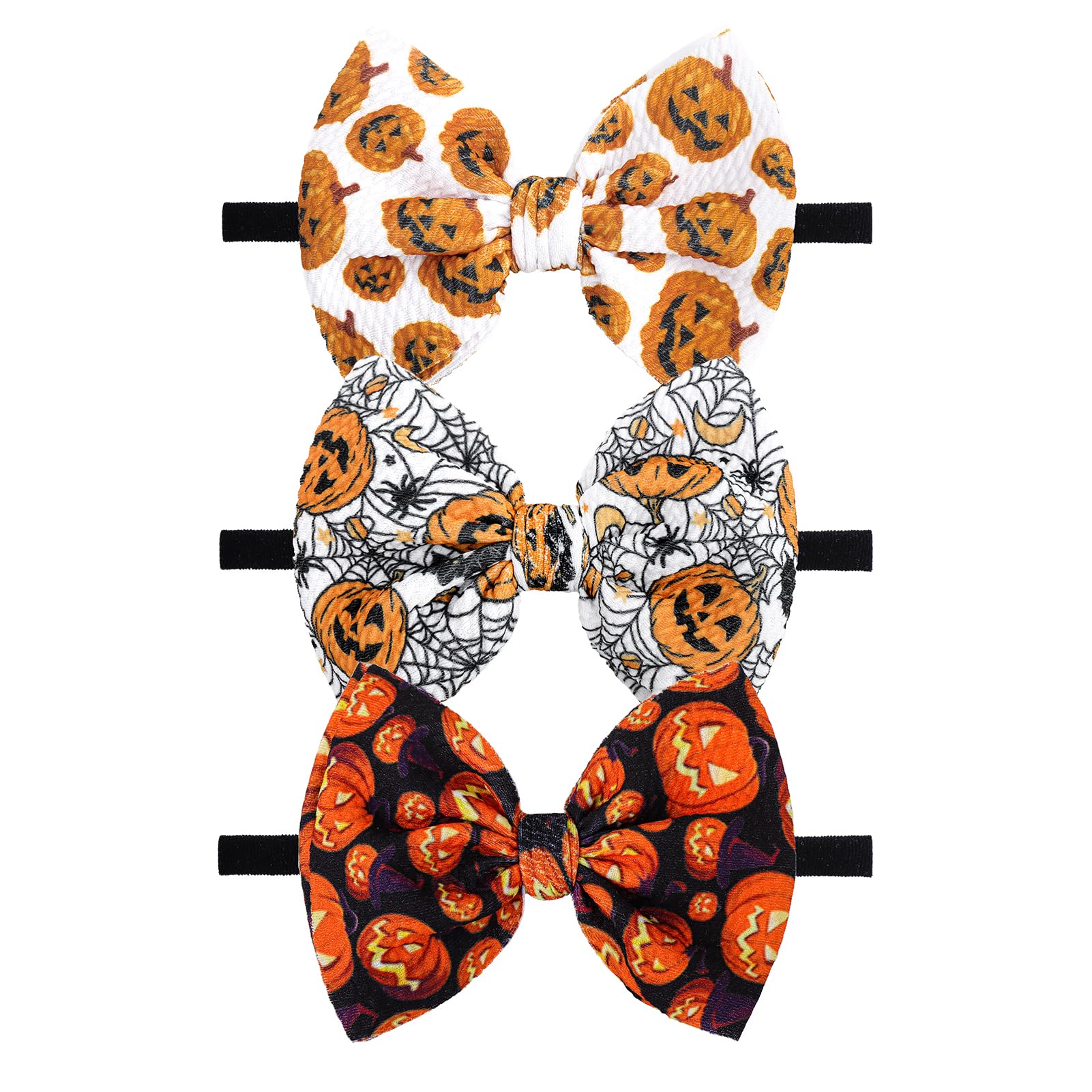 Lanmerry Halloween Baby Girl Headbands With Bows For Newborn Orange Hair Bow Hair Accessories Elastic Nylon Halloween Hairbands