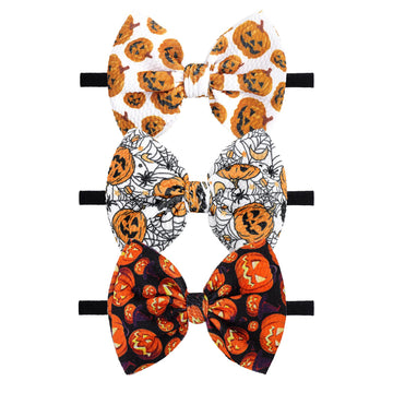 Lanmerry Halloween Baby Girl Headbands With Bows For Newborn Orange Hair Bow Hair Accessories Elastic Nylon Halloween Hairbands