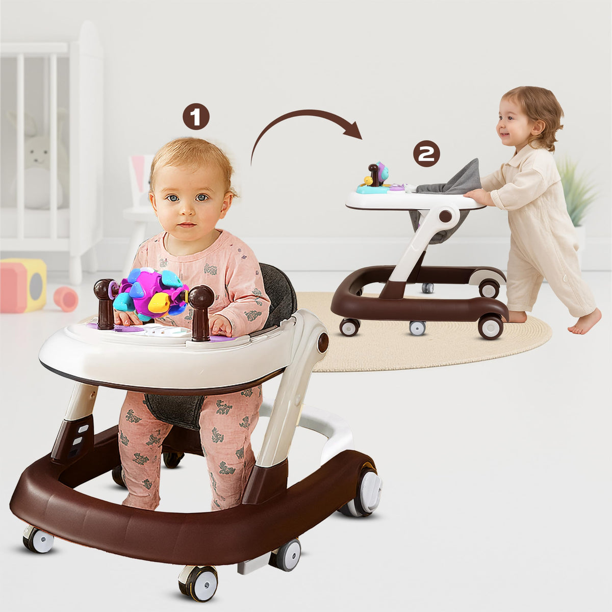 Kidsmate Convertible 2In1 Baby Walkers For 6 To 18 Months With Activity Push Mode | Walker For Kids With Musical Toy Tray, Adj