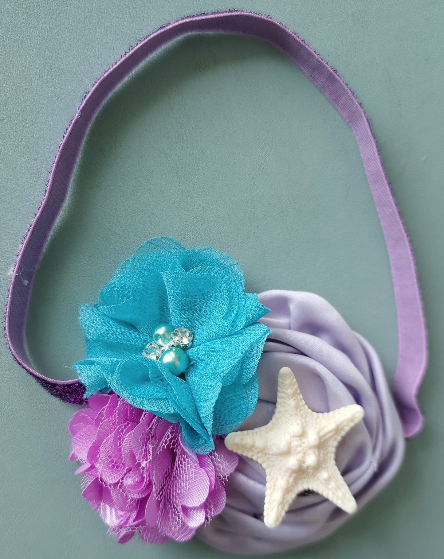Justmydress Starfish Bow Headband Hair Clips Pin Hair Bow Band Baby Girls Mermaid Headband Jbc27 (-Purple Flower)