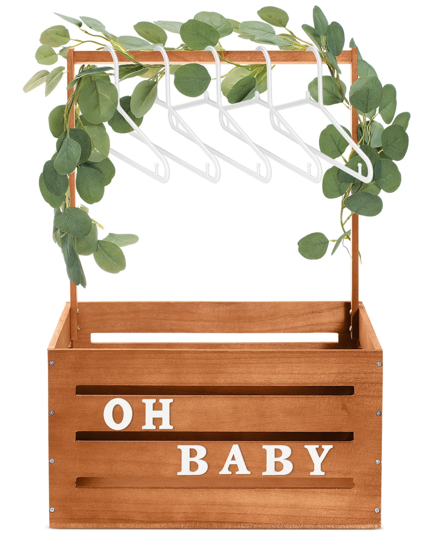 Barydat Large Wooden Baby Shower Crate Closet with Handle and Garland, 17.7inch Baby Shower Basket for Newborn Girl Boys Gifts P