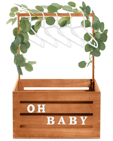 Barydat Large Wooden Baby Shower Crate Closet with Handle and Garland, 17.7inch Baby Shower Basket for Newborn Girl Boys Gifts P