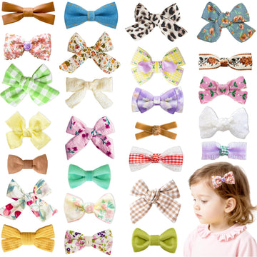 26 Pack Fully Lined Baby Girls Hair Clips Bows Fine Handmade Non Slip Barrettes for Hair Accessories for Little Girls Infants To