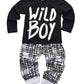 Newborn Baby Boys Clothes Wild Boy Letter Print T-Shirt Tops And Pants Outfits Set Autumn Winter(01 Black,18-24 Months)