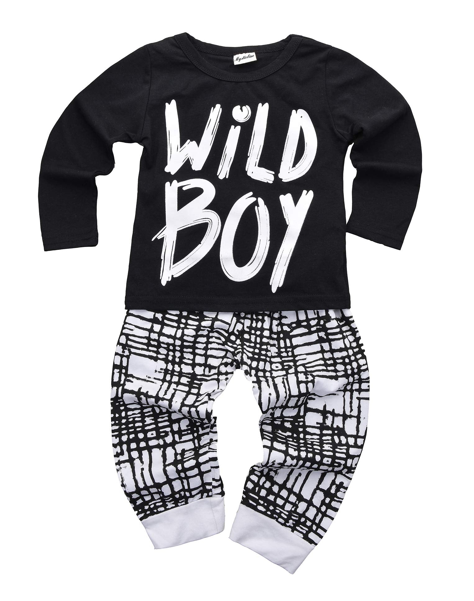 Newborn Baby Boys Clothes Wild Boy Letter Print T-Shirt Tops And Pants Outfits Set Autumn Winter(01 Black,18-24 Months)