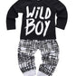 Newborn Baby Boys Clothes Wild Boy Letter Print T-Shirt Tops And Pants Outfits Set Autumn Winter(01 Black,12-18 Months)