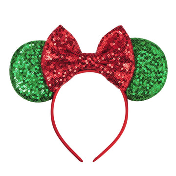 Eisyaa Christmas Mouse Ears Bow Headbands, Sequin Christmas Minnie Ears Headband Glitter Party Princess Decoration Cosplay Costu