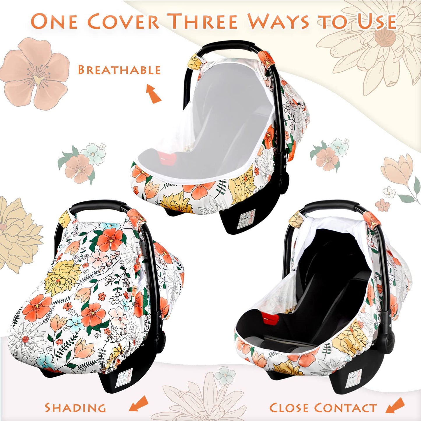 Pea Pod Car Seat Covers For Babies - Breathable Mesh Canopy With Kick-Proof, Soft Stretchy Protection - Newborn Stroller Carrier