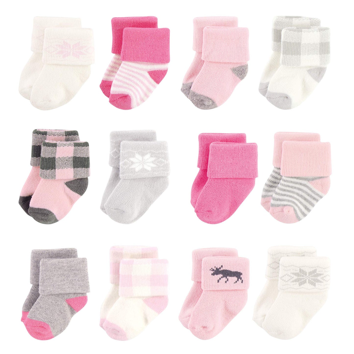 Hudson Baby Unisex Cotton Rich Newborn And Terry Socks, Pink Moose, 6-12 Months