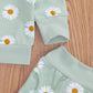 3Pcs Baby Girl Outfits Daisy Sweatshirt + Pants + Headband Infant Fall Winter Clothes Green 18-24 Months