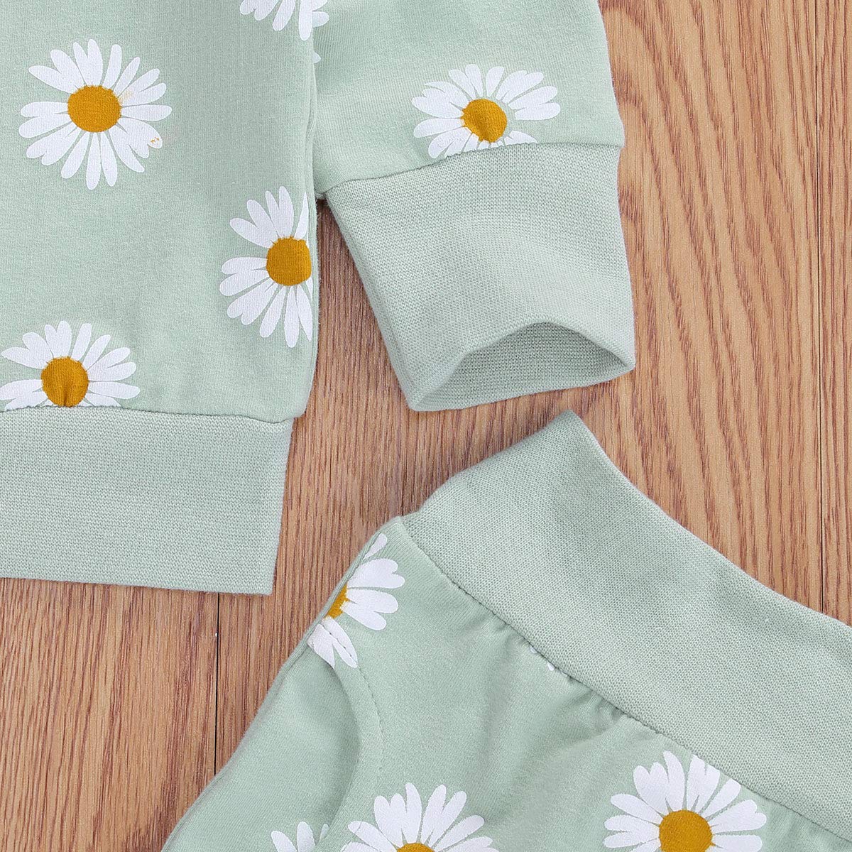 3Pcs Baby Girl Outfits Daisy Sweatshirt + Pants + Headband Infant Fall Winter Clothes Green 6-12 Months