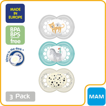 Mam Original Day & Night Baby Pacifier, Nipple Shape Helps Promote Healthy Oral Development, Glows In The Dark, 6-16 Months, Uni