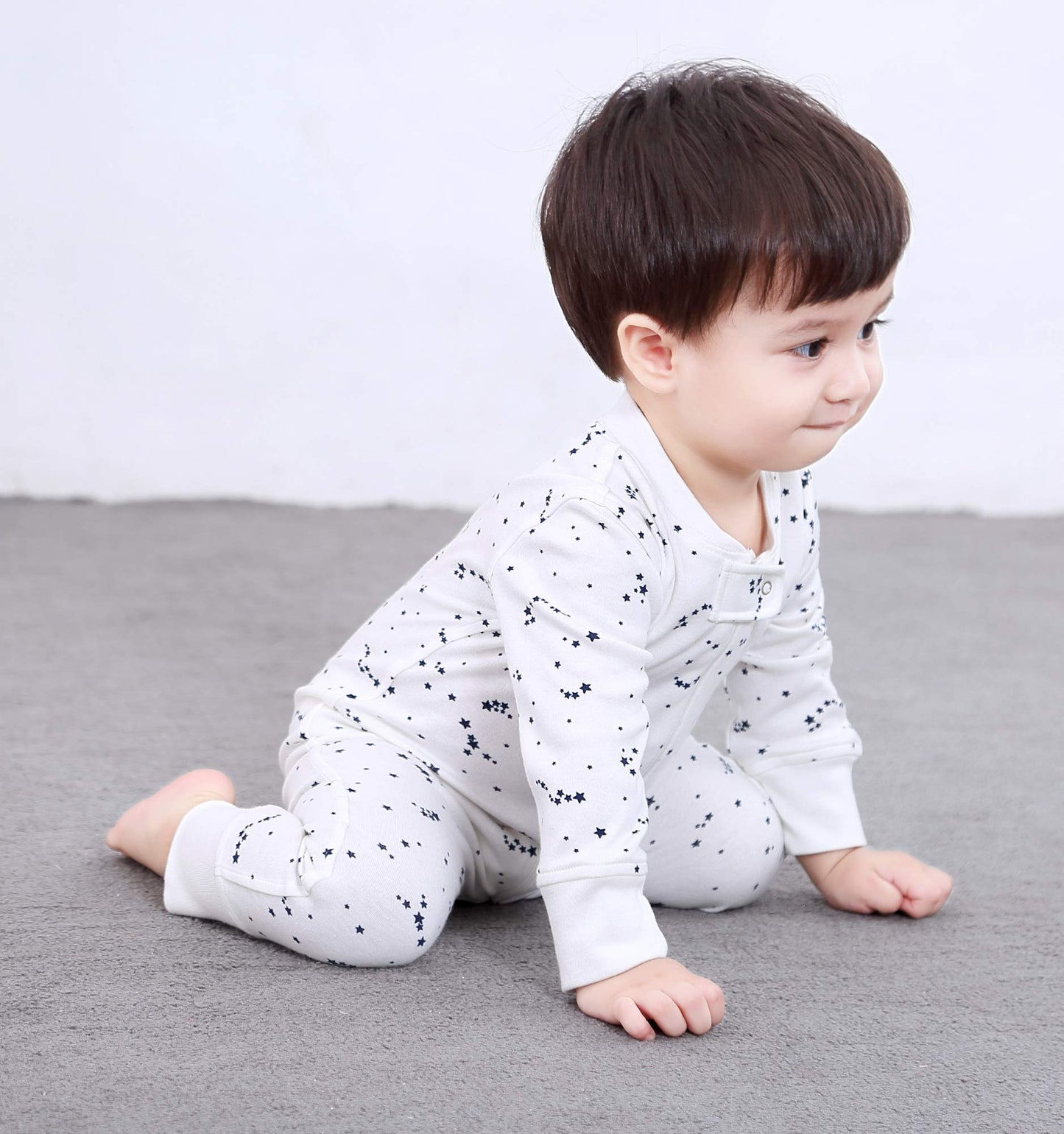Owlivia Organic Cotton Baby Boy Girl Zip Up Sleep N Play, Footless, Long Sleeve(6-12 Months, Gray Melange & Blue Star)
