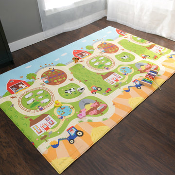 Baby Care Play Mat (Medium, Playful - Busy Farm) 73 X 49 Original One-Piece Reversible Rollable Waterproof Play Mat For Infants,