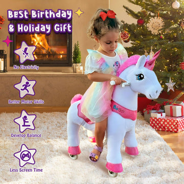 PonyCycle Ride on Unicorn Toys for Girls Essential Model E Riding Pink Unicorn Rocking Horse (with Brake/ 35.4 Height/Size 4 for