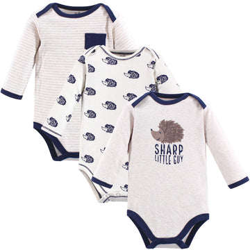 Touched By Nature Baby Organic Cotton Long-Sleeve Bodysuits, Hedgehog, Preemie