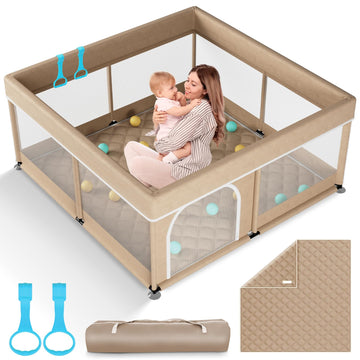 Omzer Baby Playpen with Mat 50x50inch: Large Playpen for Babies and Toddlers Indoor Safety Play Pen with Soft Breathable Mesh - 