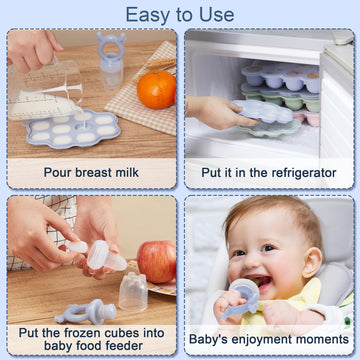 Baby Breastmilk Popsicle Molds (3 Pack), Kingkam Silicone Nibble Freezer Tray, Baby Fruit Food Feeder Teether Tray, Breast Milk