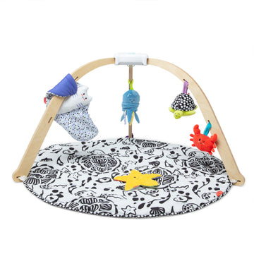 Melissa & Doug Ocean Easy-Fold Wooden Play Gym for Infants, Reversible Mat, 5 Soft Toys, Birth to 9 Months - FSC-Certified