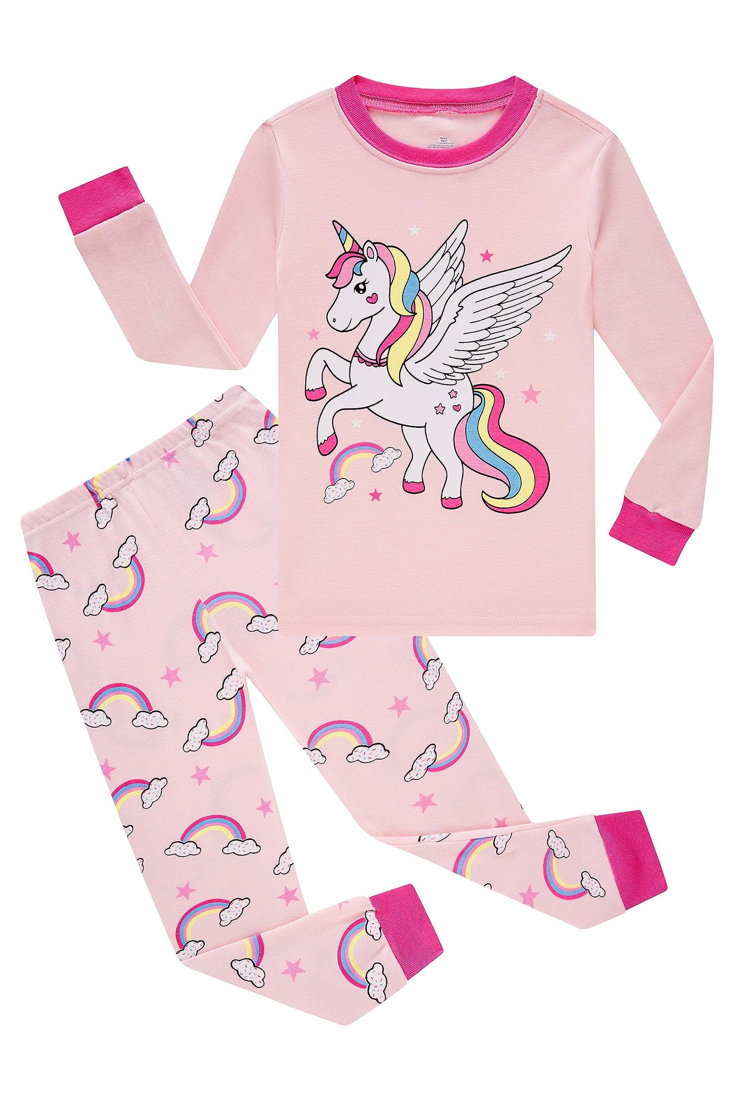 KikizYe Girls Pajamas Set Kids Long Sleeve PJs Cotton Jammies, Unicorn/Rainbow/2023, 6