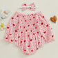 Baby Girls Valentines Day Romper Heart Print Long Sleeve Jumpsuit Cute Headband Newborn Infant Valentine Outfit (Pink, 0-3 Month