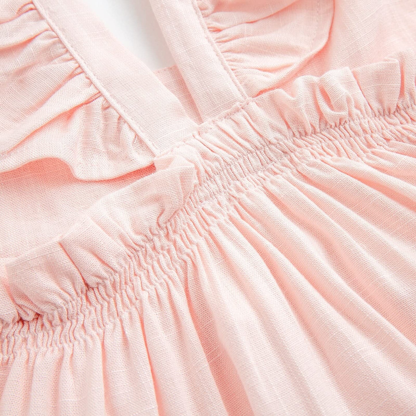 Curipeer Baby Girl Cotton Linen Dress With Smocking Casual Infant Dress Sleeveless Pink 4 Years