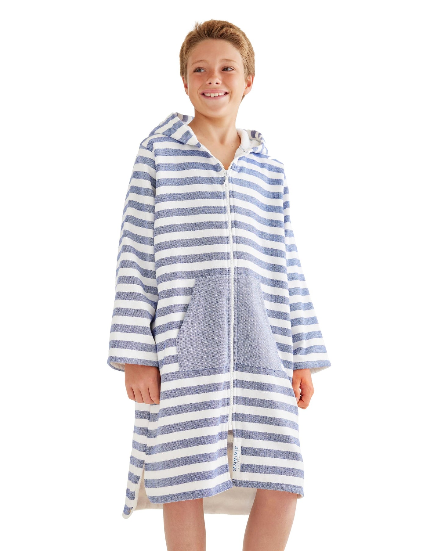 Sammimis Swim Suit Cover Up - Menorca - Kids Beach Towel With Hood, Zipper, Pockets, Long Sleeves & Terry Lining - Boys & Girls