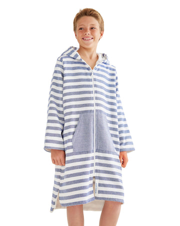 Sammimis Swim Suit Cover Up - Menorca - Kids Beach Towel With Hood, Zipper, Pockets, Long Sleeves & Terry Lining - Boys & Girls