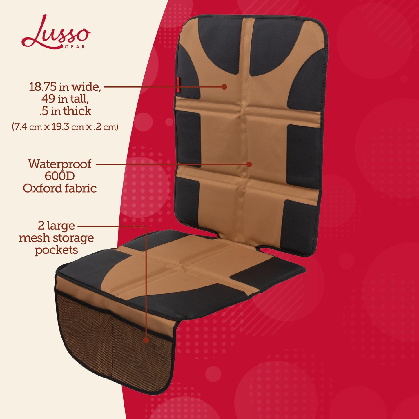 Lusso Gear Car Seat Protector - Thick Padding - Baby Car Seat Cover With 2 Mesh Storage Pockets - Waterproof Car Seat Cover - Ta