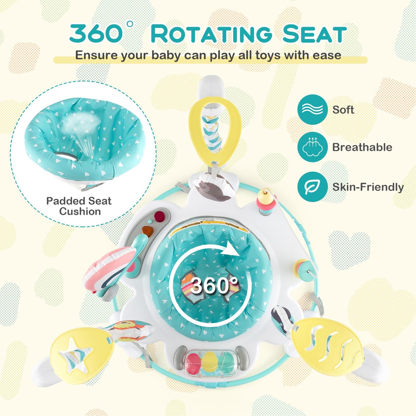 BABY JOY Baby Jumpers and Bouncers, Infant Activity Center with Music Lights Sounds, 360 Rotating Seat and 3 Adjustable Heights,