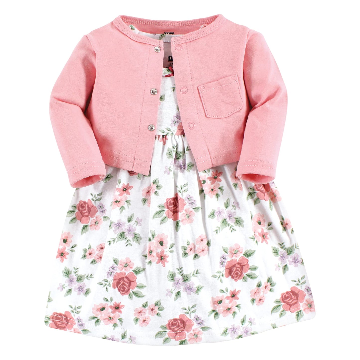 Hudson Baby Baby Girls' Cotton Dress And Cardigan Set, Vintage Floral, 9-12 Months