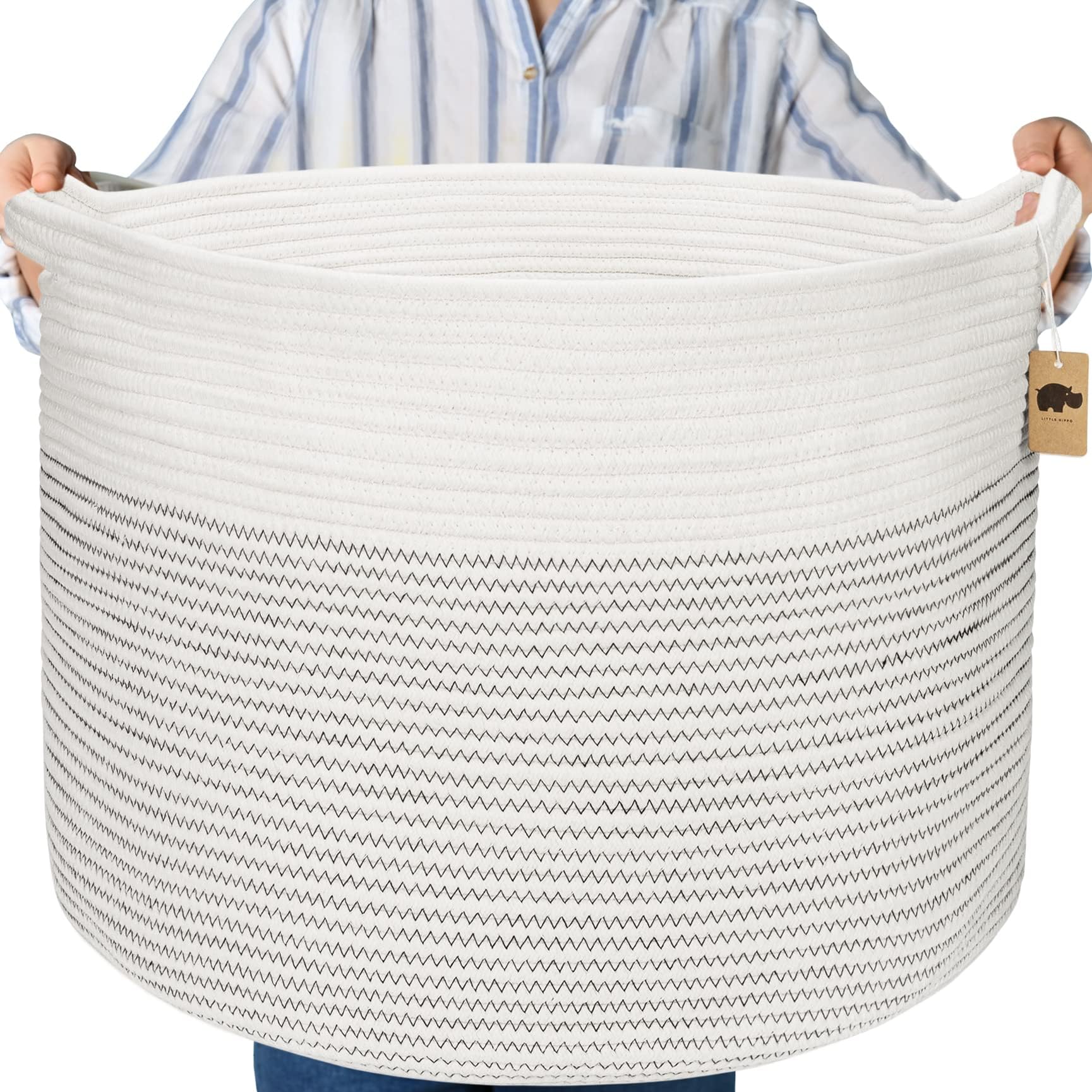 Little Hippo Baskets XXXL Large Cotton Rope 22x22x14 Storage Woven Blanket Living Room Toy Basket for Organizing, Baby Gift, Kid