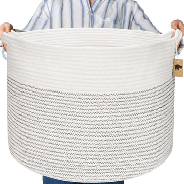 Little Hippo Baskets XXXL Large Cotton Rope 22x22x14 Storage Woven Blanket Living Room Toy Basket for Organizing, Baby Gift, Kid