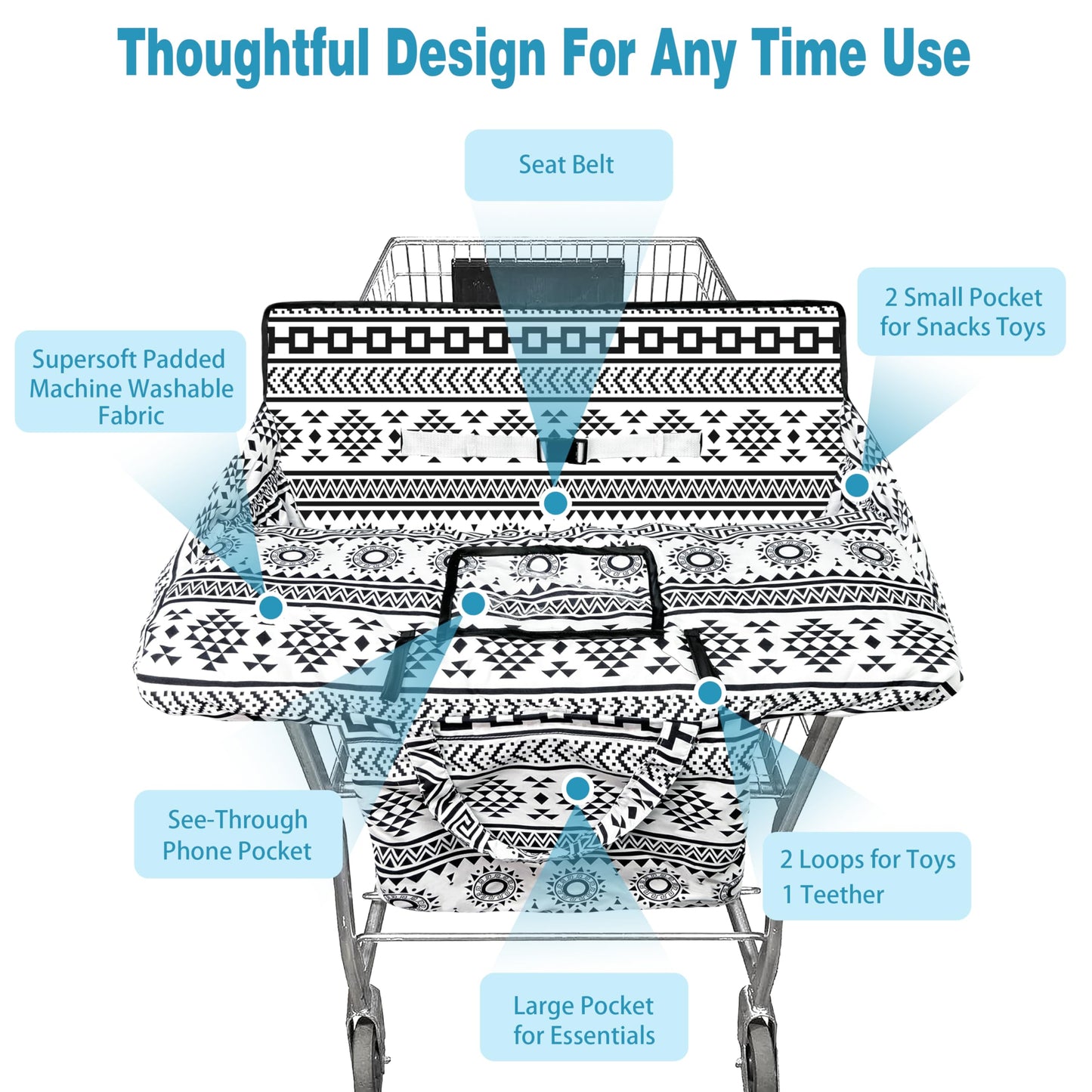 Shopping Cart Cover For Baby,2-In-1 High Chair Cover Soft,Portable, And Machine Washable,Comfortable Cotton Seat Pad With Safety