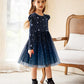Arshiner Formal Dress For Girls Velvet Tulle Tutu Fall Long Sleeve Winter Princess Outfit Navy 3T