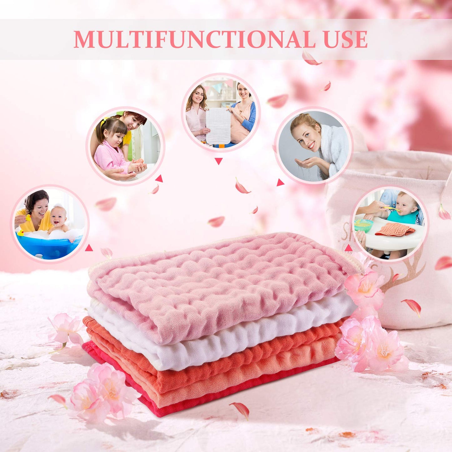 Hicarer 6 Pieces Large 20 X 10 Inch Muslin Burp Cloths Multi-Colors Washcloths Baby Burping Cloth Diapers 6 Absorbent Layers Mus