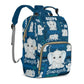 Perarts Large Capacity Custom Diaper Bag for Baby Boys with Name, Blue Elephant Multifunctional Mom Personalized Diaper Bag Back