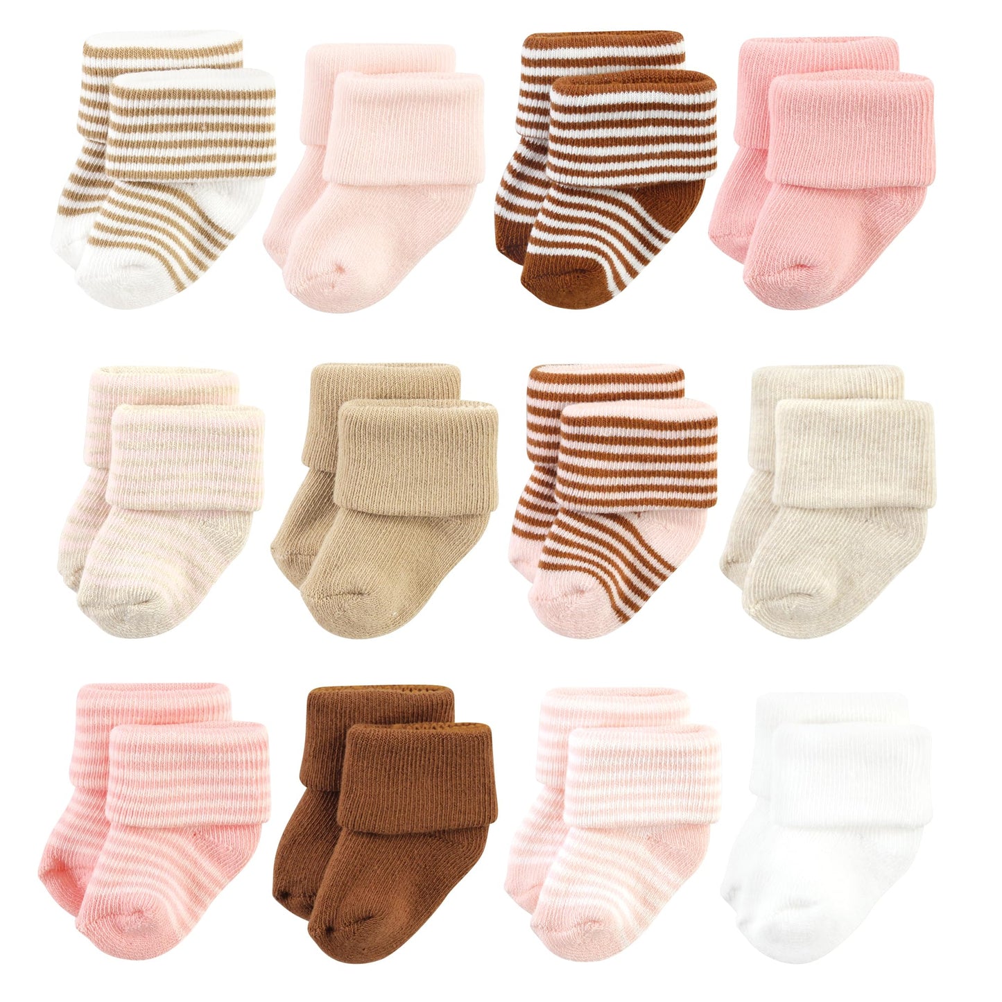 Hudson Baby Unisex Baby Cotton Rich Newborn And Terry Socks, Pink Tan Stripe, 6-12 Months