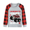 Kids Valentines Day Monster Truck With Heart Boys Raglan Buffalo Red Plaid Toddler T-Shirt 3T