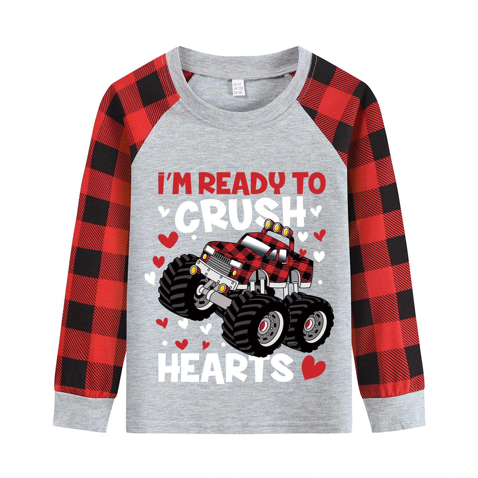 Valentine'S Day Kids Raglan Long Sleeve Shirt Monster Truck Buffalo Re – Cutebab WBBAPB0DQS69PTP