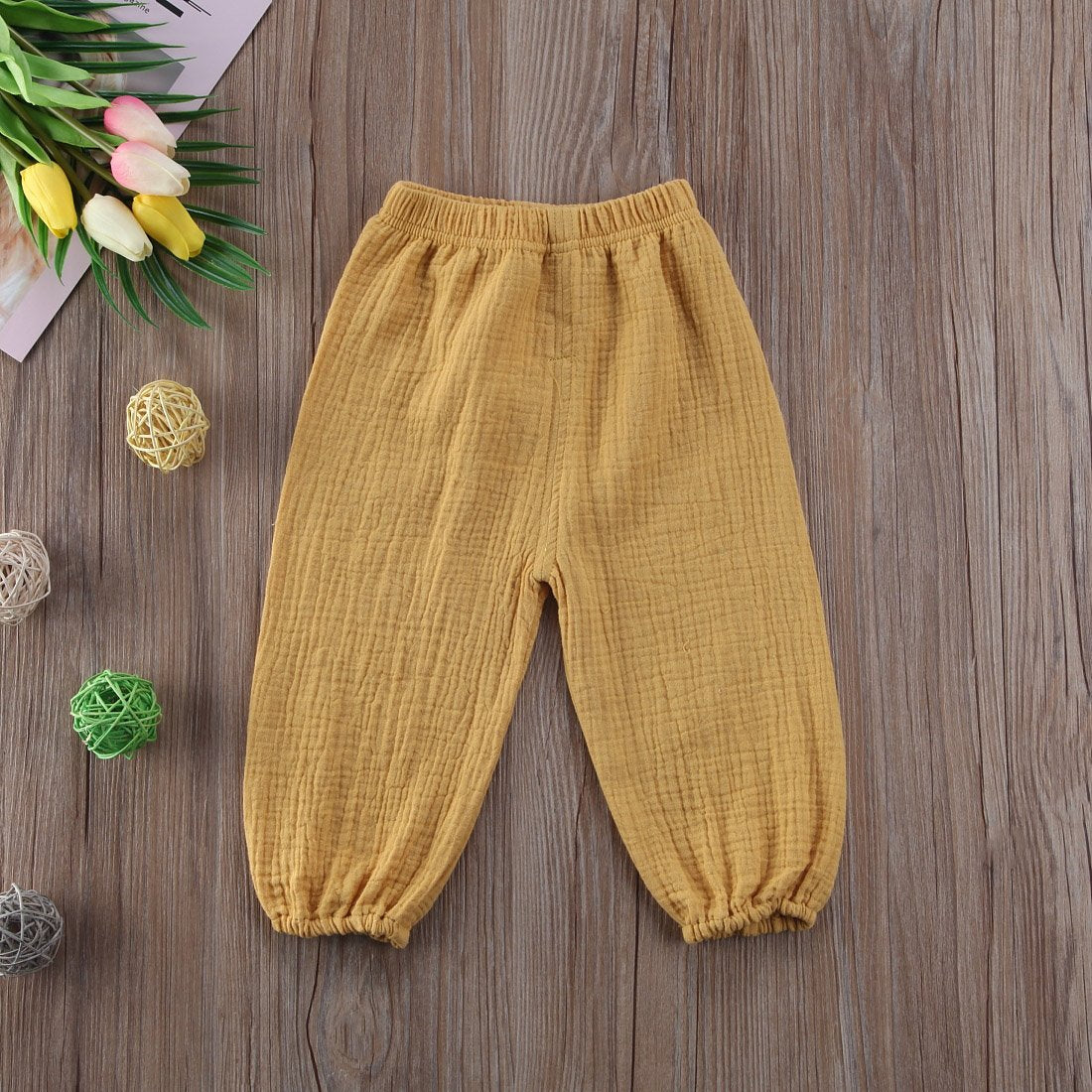 Toddler Baby Boys Girls 3 Pack Cotton Linen Bloomers Pants Solid Color Basic Plain Baby Clothes Joggers(B-Khaki Yellow White,2-3
